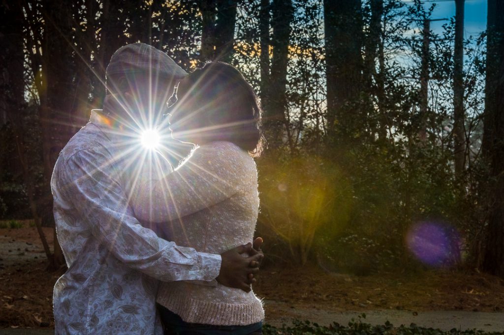 Abstract engagement session couple with flash burst f/22