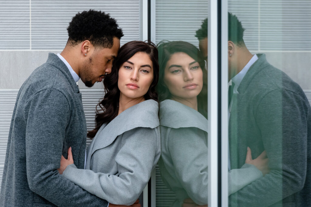 Abstract reflection of engagement session couple