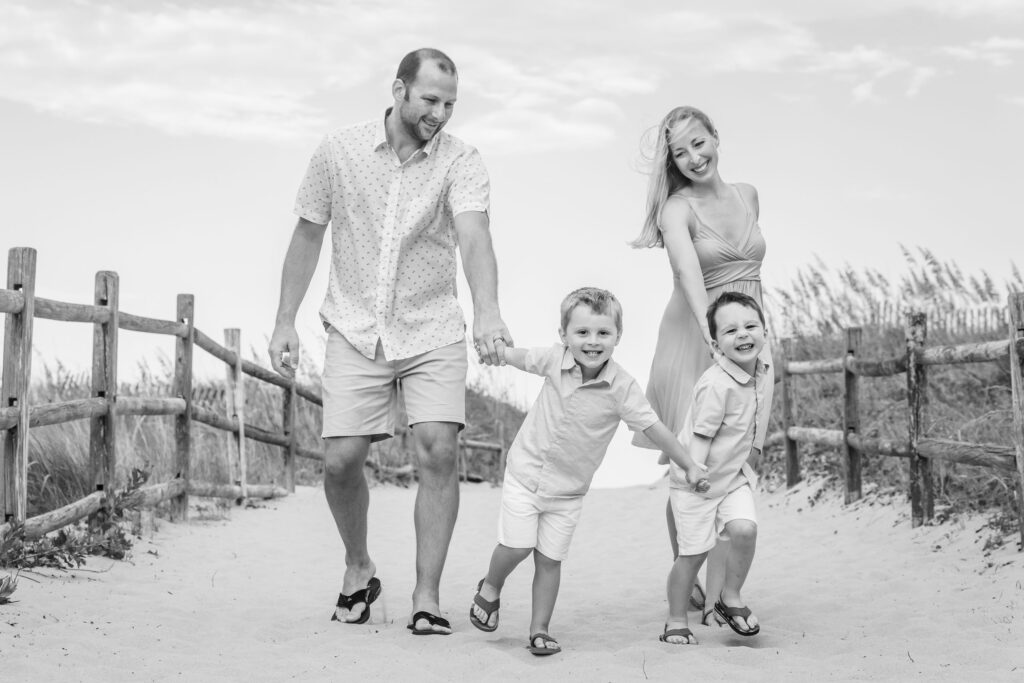 Black and white family portrait in Sandbridge