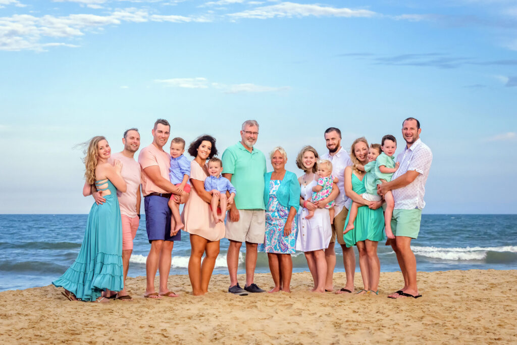 Large family portrait on Sandbridge Beach
