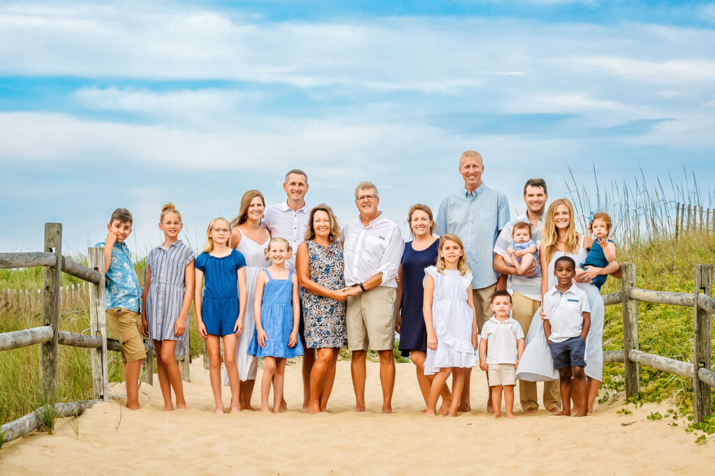 Large family portrait session at Little Island Park in Sandbridge