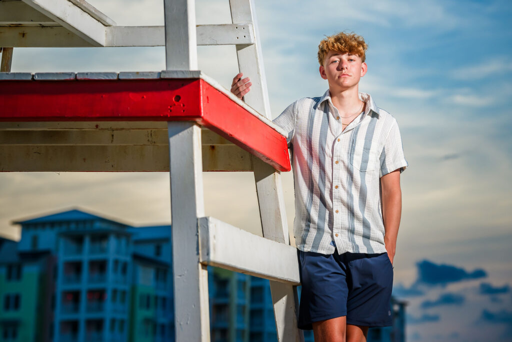 Senior portrait on the lifeguard stand at Little Island Park
