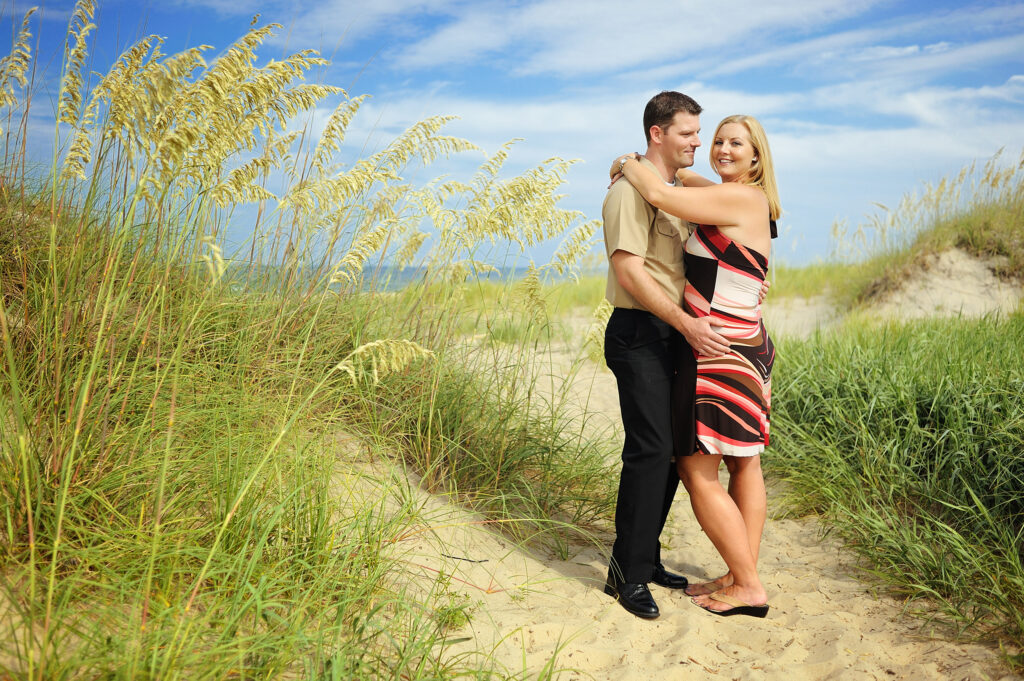 Engagement session couple with Military Uniform on the beach