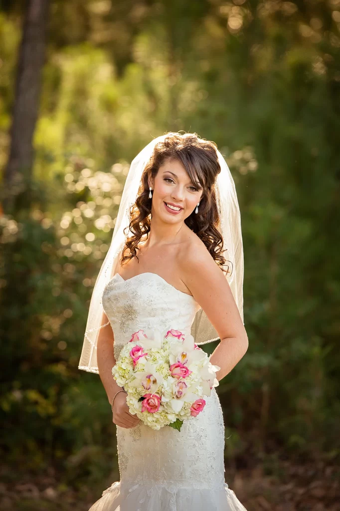 Beautiful bride with sunlight backlighting