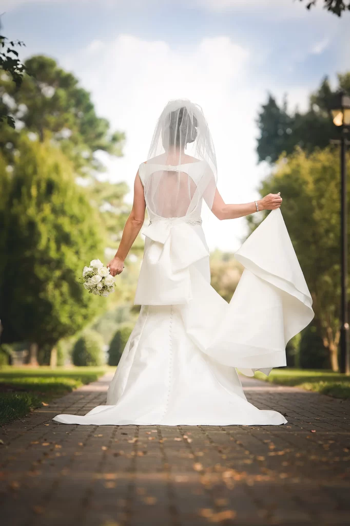 Bride walking away from the camera