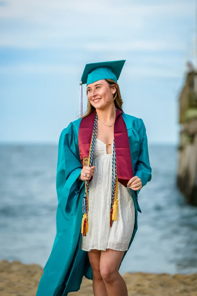 sandbridge beach senior portrait cap gown